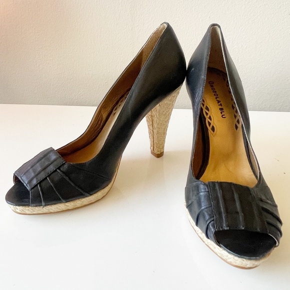 CHOCOLAT BLU Peep Toe Pumps Leather Black Size 6.5 - Picture 4 of 12